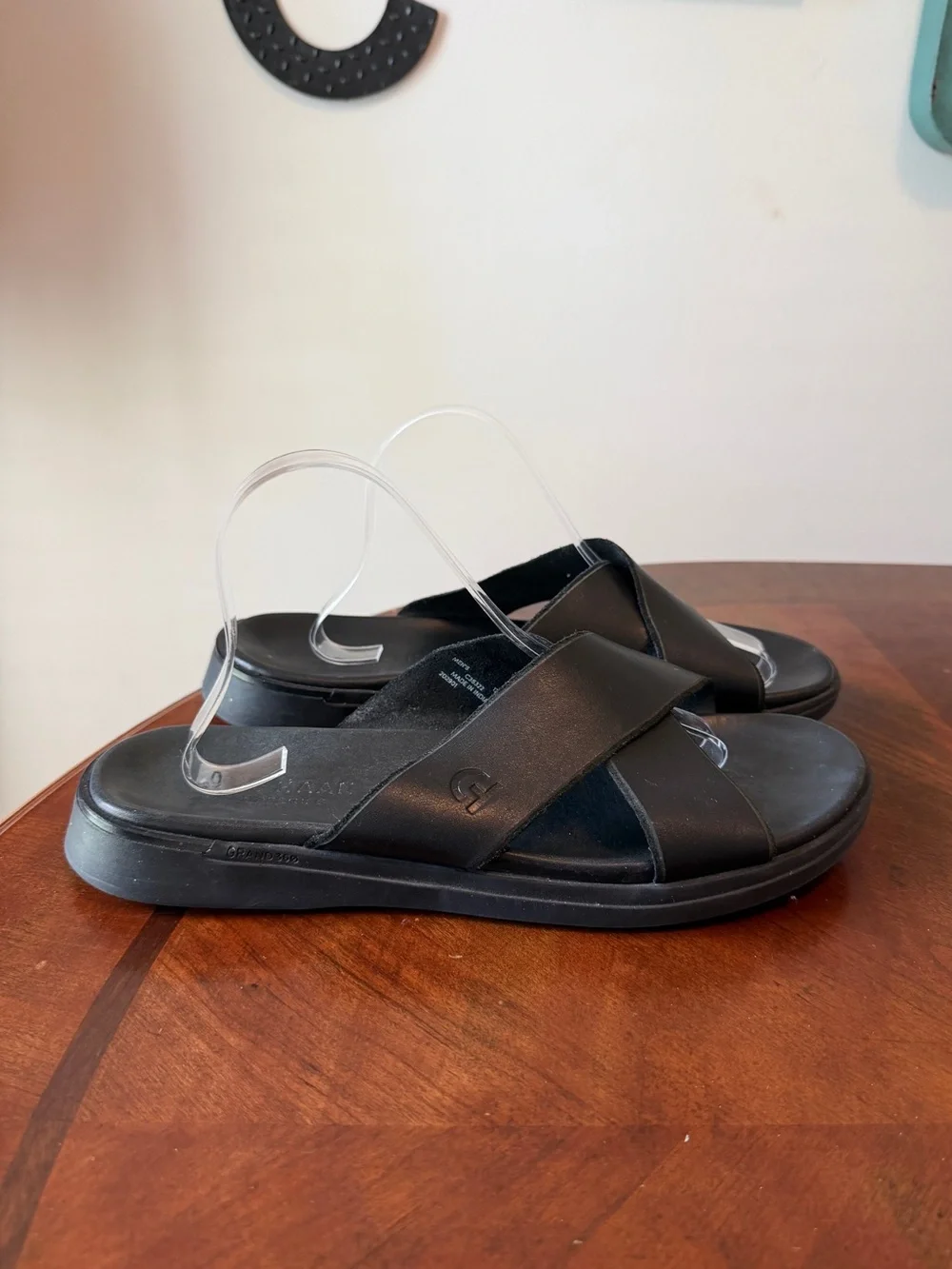 Cole Haan Grand Ambition Black Leather Slides Men’s Size 12 Criss Cross Sandals